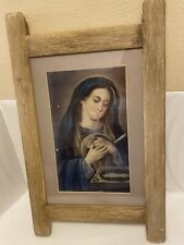 Vtg picture woman (Mary?) Contemplating Crown Thorns Interesting framed wood picture