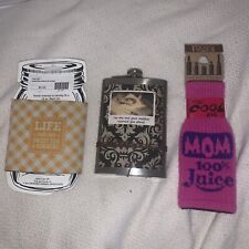 3 pc lot metal flask bottle coozie  mason jar koozie New from boutique Mom Gift picture