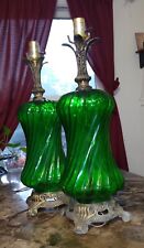 Pair Of Mid Century Green Glass & Brass Table Lamps picture