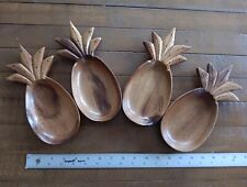 Hawaiian Tropical Luau Wooden Pineapple Serving Bowls Set Signed Lot Of 4 Signed picture