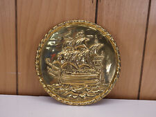 Peerage Vintage Brass 6 1/4” Embossed Wall Hanging Plate Ship - England picture