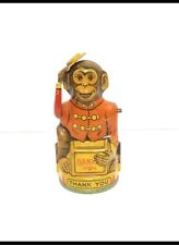Vintage Tin Litho Monkey Tipping Hat Coin Bank - J. Chein Co. picture