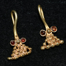 Pair of Genuine Ancient Greco Bactrian Solid Gold Earrings with Granules Pattern picture