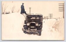 c1915~Harbor Springs~Petoskey MI~Travel Coach Car Stuck in Snow~RPPC Postcard picture