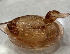 Tiffin Art Glass Peach Duck on a Nest Covered Trinket Dish picture