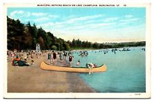 VTG Municipal Bathing Beach, Swimming, Canoe, Burlington, VT Postcard picture