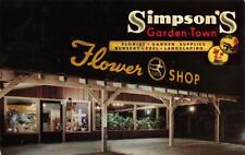 SIMPSON'S Garden Town Flower Shop Pasadena, CA Night Neon 1956 Vintage Postcard picture