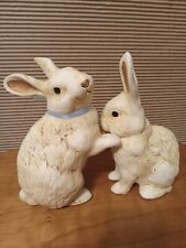 VTG 2 Bunnys Ceramic Earthtone Originals Blue Ribon Collection Made In The USA picture