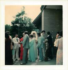 Vintage 1970s Found Photo Church Wedding Day Groom Bride Family Friends #1 picture
