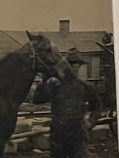 Antique Tintype Outdoor Photo Of Man And Horse Clear picture