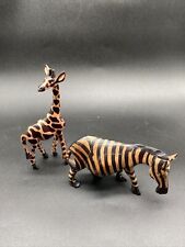 Wood Carved Zebra And Giraffe Lot Safari Zoo Animals  picture