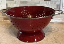 Red Metal Enamel Strainer Colander Kitchen with Stainless Handles Pre-Owned picture