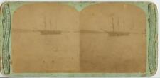 c1870s New York Harbor from Brooklyn Suspension Bridge stereo photo - tall ship picture