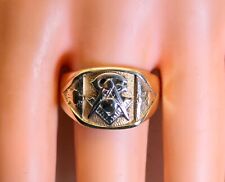 Heavy Vintage 10K Yellow & White Gold Men's Masonic Ring, Size 10.25 picture
