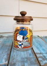 Vtg 1958 1965 Chef Snoopy Woodstock Peanuts Schulz Glass Canister Jar Wooden Lid picture