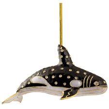 Value Arts Cloisonne Black Killer Whale Hanging Ornament 4.25 Inches picture