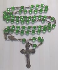 Vintage Italy Catholic Christian Oxidized Metal Green Bead Crucifix Rosary picture