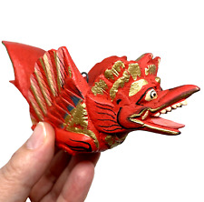 VTG Bali Demon Chaser Winged Flying Dragon Garuda Naga Red Carved Wood Handmade picture