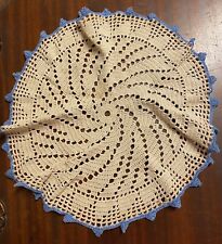 Vintage Crocheted Off White With Blue Trim Round Doily Centerpiece Doilies picture