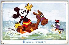 Mickey Mouse Donald Duck Early Postcard c1938 Riding 