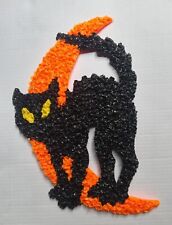 Vintage Melted Plastic Popcorn  Black Cat Halloween Wall Decoration ‘70s  USA picture