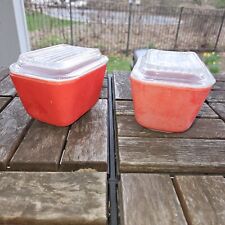 Vintage Red Pyrex Small Refrigerator Dishes (2) with Lids picture