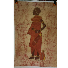 RARE Vintage Artist A.B Scomau Original African Woman Batik Cloth Painting-1986 picture