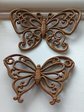 Vintage Butterfly Syroco Homco 1970’s Hanging Wall Decor Art Brown Set of 2  picture