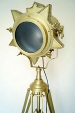 Nautical Hollywood  Antique Brass Spotlight Search Light Tripod Floor Lamp picture