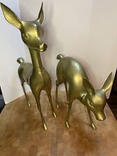 Pair of Large Vtg MCM Hollywood Regency Brass Deer Statues - 20