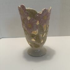 Lenox Pierced Wild Rose Vase Ceramic Porcelain Cream with Pink Flowers No Insert picture