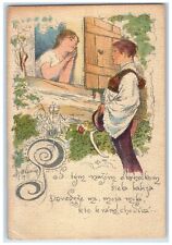 c1930's Man Courting Girl On The Window Romance Slovakia Vintage  Postcard picture