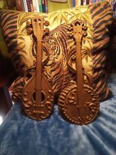 Pair vintage Sexton 1976 metal musical instrument wall hangings picture