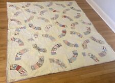 Vintage 30s Handmade Quilt Feedsack Bow Inside Ring 71 X 63 picture