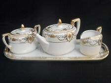 Atq Noritake #N1484 Teapot, Creamer, Sugar Bowl & Tray Gold Encrusted - RARE picture