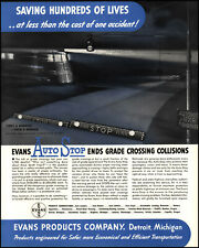 1937 Train Railroad Crossing Evans Auto Stop Detroit vintage art print ad L30 picture
