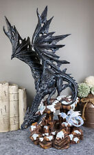 Ebros Large Dark Dragon with Frozen Ice White Baby Hatchling Statue 18.5