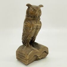 Vintage Oberammergau Germany Solid Wood Hand Carved Owl on Book 3.25