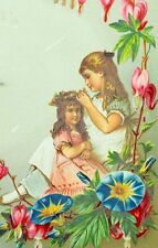 1870's-80's Young Girls Crown of Flowers Fabulous Victorian Scrapbook Card F83 picture