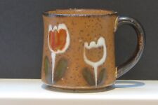 Vintage Japan Otagiri? Brown Stoneware Coffee Mug w/Tulips picture