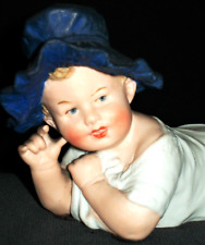 ANTIQUE GERMAN HEUBACH VICTORIAN BLUE BONNET PIANO BABY GIRL BISQUE FIGURINE picture