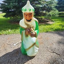 💥Excellent Vintage Green Wise Men Kings Lighted Blow Mold Christmas Nativity picture