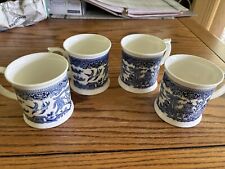 4-Churchill Blue Willow Coffee/Tea Mugs Made in England 3 1/4”.  VGC picture