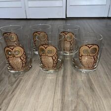 Vintage Georges Briard Owl Glass Set 22K Gold. Signed. Set Of 6 Lowball Glasses picture