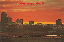 Anchorage AK Alaska, City Skyline View at Sunset, Vintage Scalloped Postcard picture