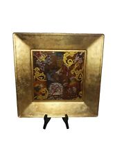 Vintage Gold Leaf Glass Tray With Polychrome Indian Persian Style Scene Square picture