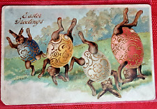 Easter Postcard Rabbits in Easter Eggs Tumbling Embossed Gold Dopisnice c.1900 picture