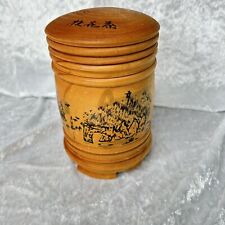 japanese wooden tea canister Painted Scene and Characters picture