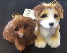 New Lot 2 pc Furred Dog Ornaments Collie Brown White Dachshund picture