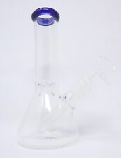 8” Thick Clear Blue Color Rimmed Glass Water Pipe Bong with Ice Catcher picture